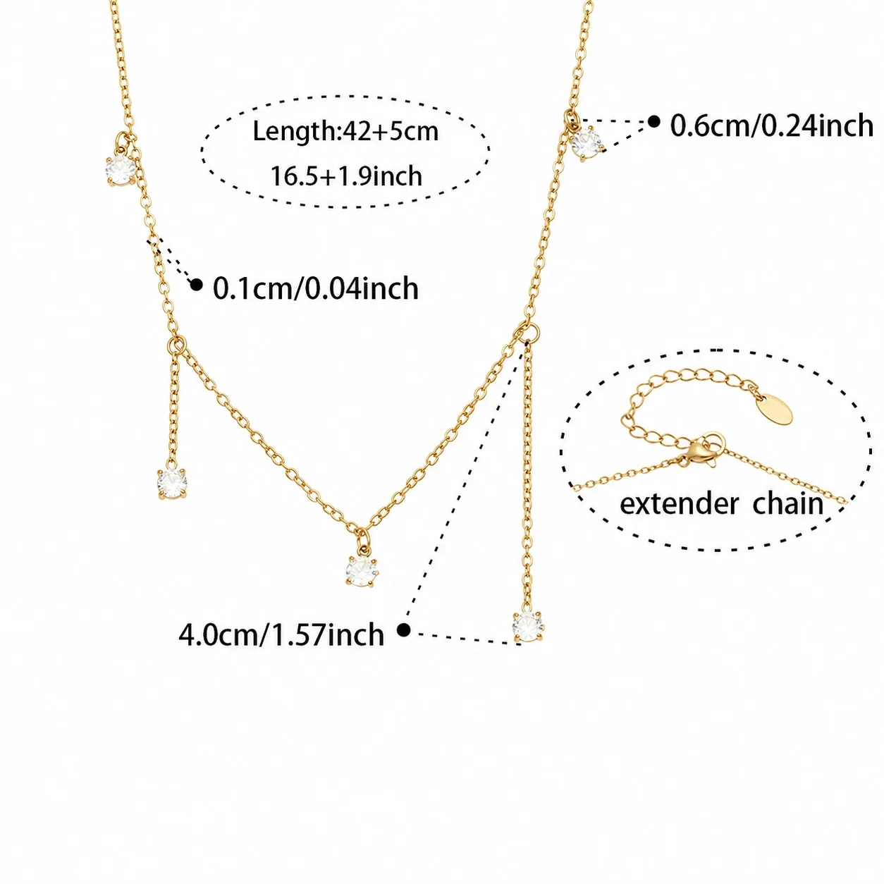 Celestial 18K Gold-Plated 316L CZ Star Moon Y Necklace - Gold Square CZ Tassel 42+5 cm