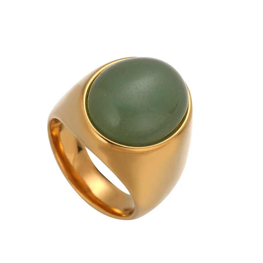Signet Ring with Oval Cabochon Bezel and Tapered Band