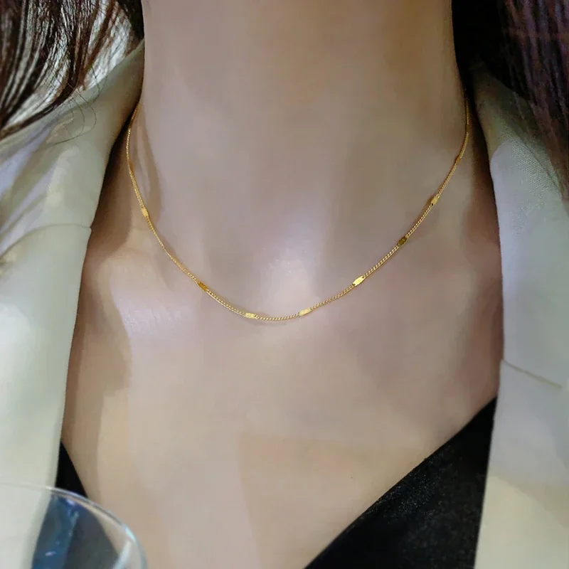 Schakelketting met rechthoekige elementen, 18K verguld staal productfoto