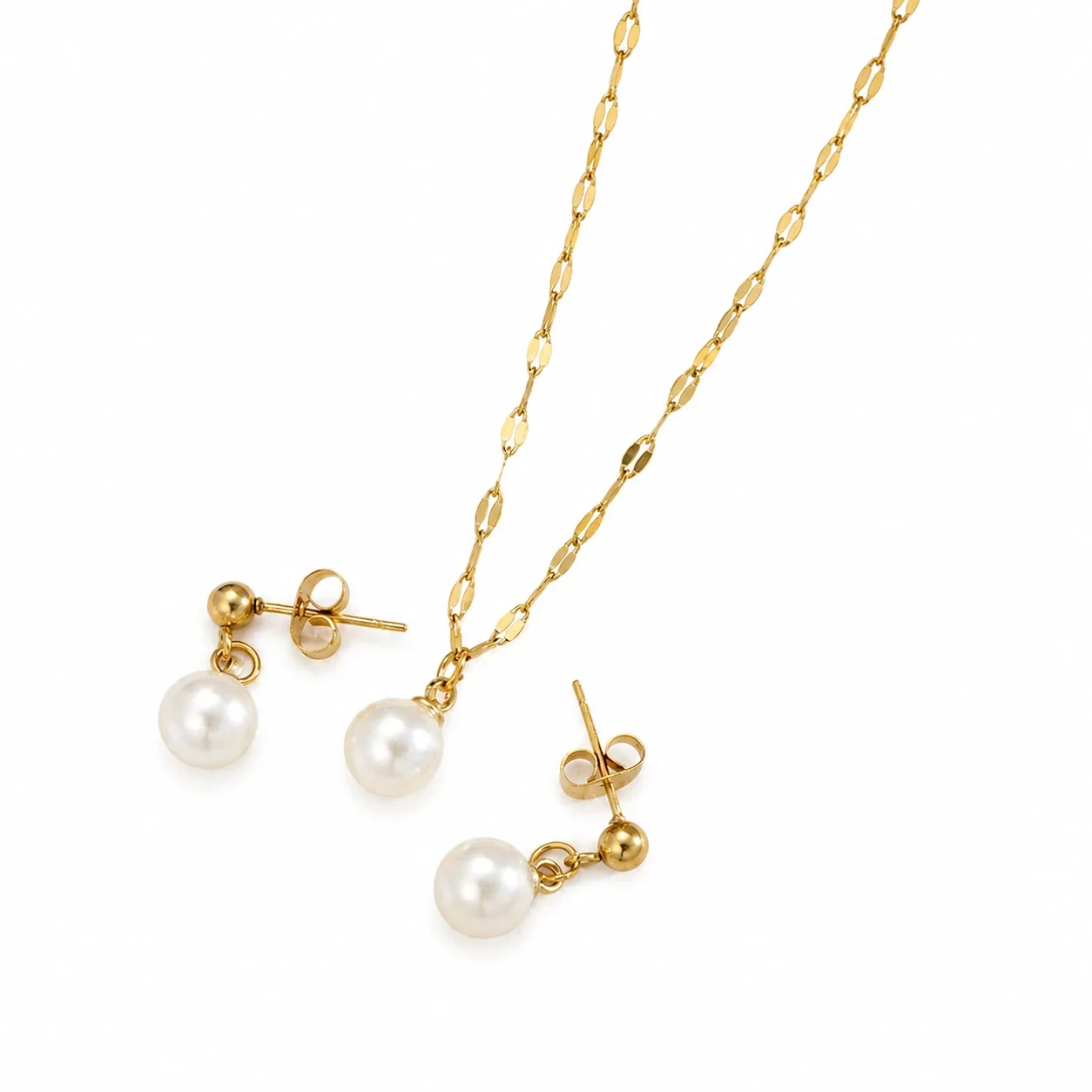 Polished Gold-Plated Pearl-Effect Bead Jewelry Set