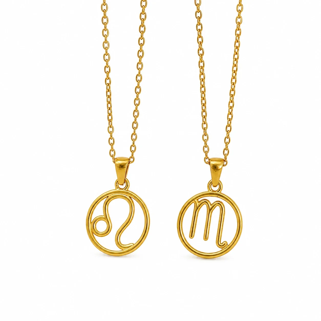 Polished Gold-Plated Open Zodiac Disc Pendant Necklace