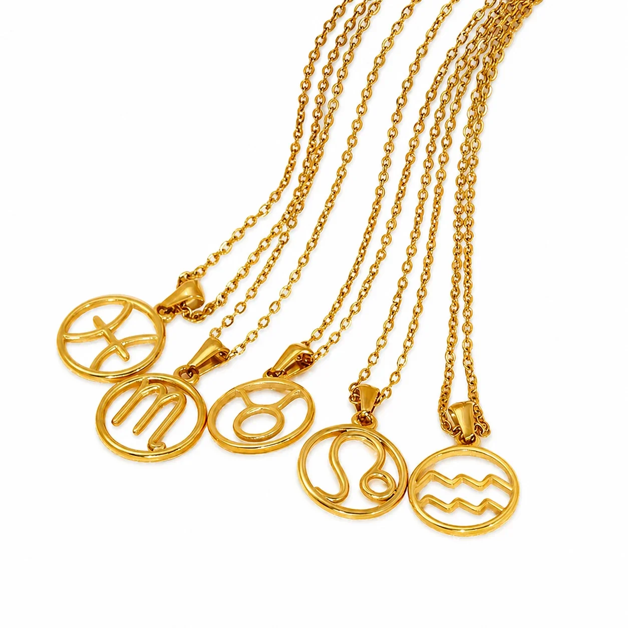 Polished Gold-Plated Open Zodiac Disc Pendant Necklace
