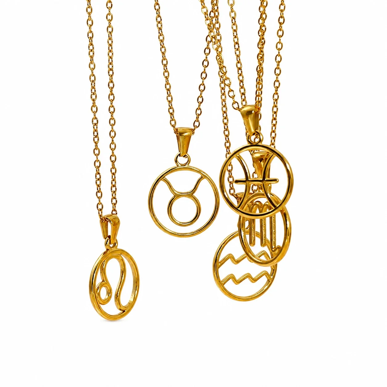 Polished Gold-Plated Open Zodiac Disc Pendant Necklace