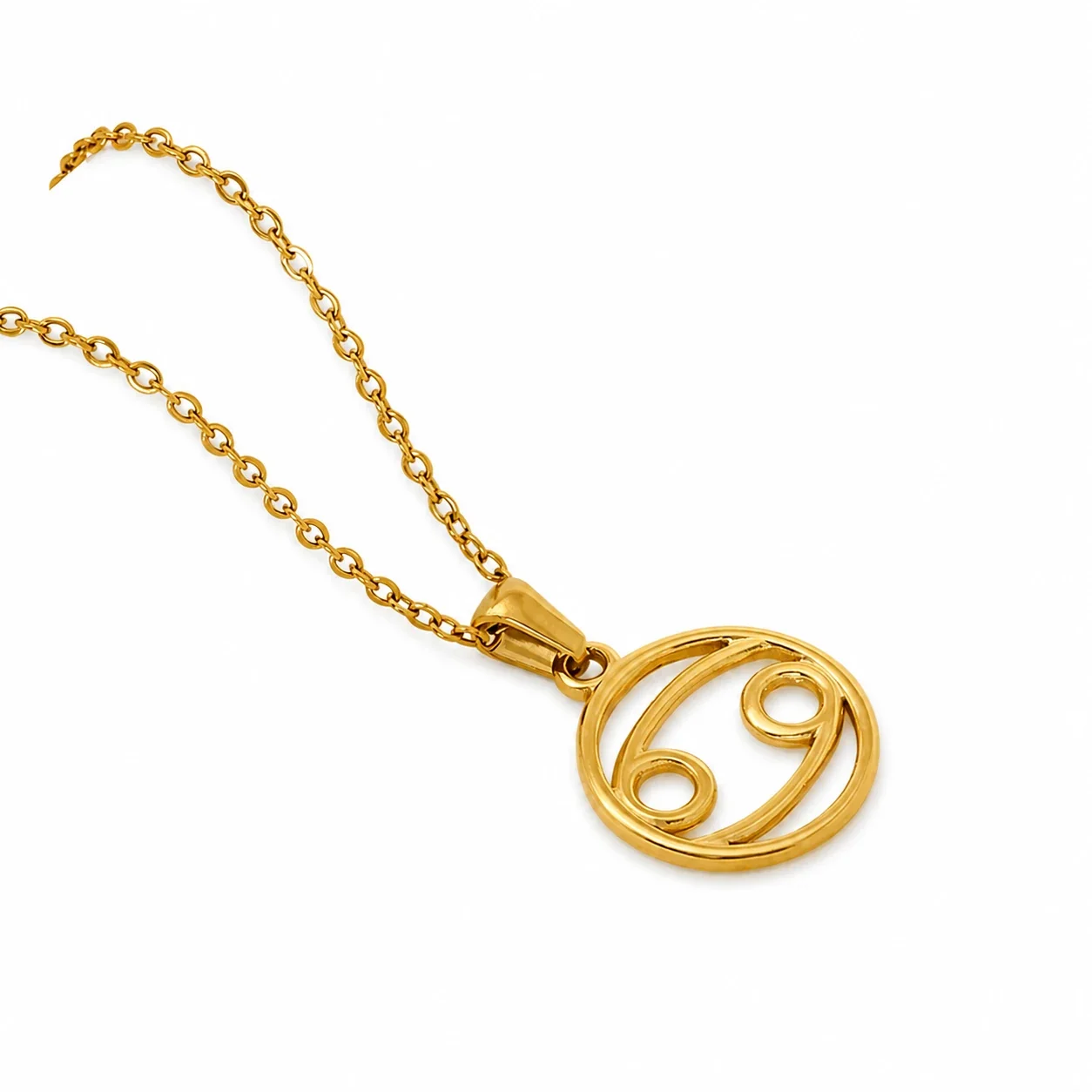 Polished Gold-Plated Open Zodiac Disc Pendant Necklace