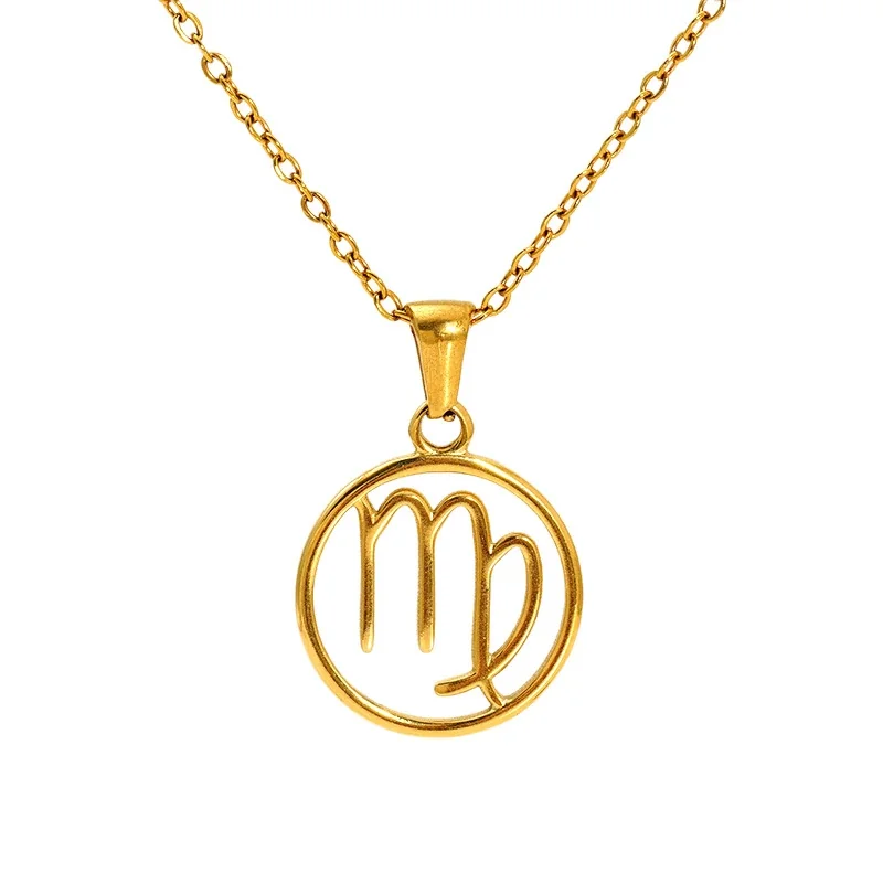 Polished Gold-Plated Open Zodiac Disc Pendant Necklace
