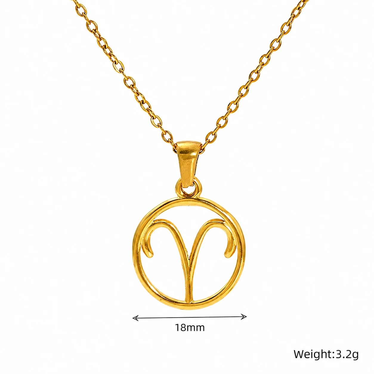 Polished Gold-Plated Open Zodiac Disc Pendant Necklace - Aries