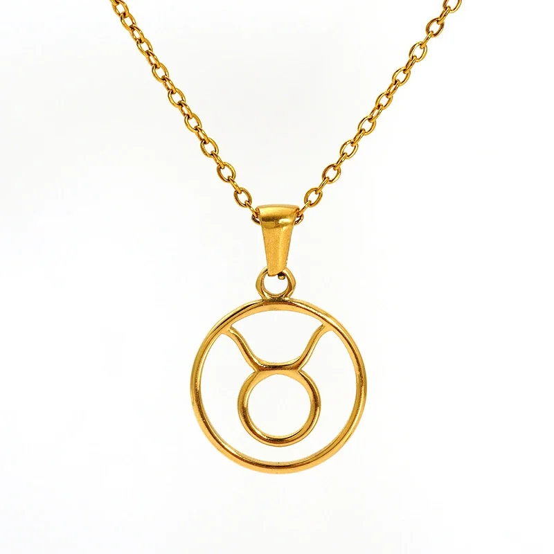 Polished Gold-Plated Open Zodiac Disc Pendant Necklace - Taurus