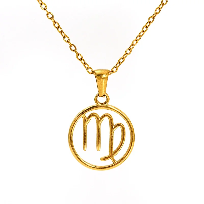 Polished Gold-Plated Open Zodiac Disc Pendant Necklace - Virgo
