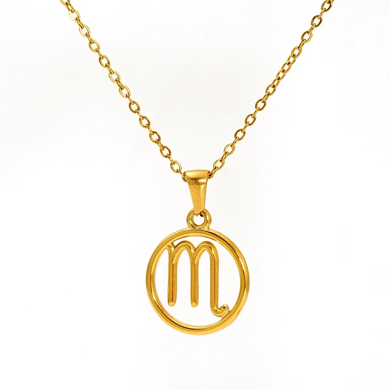 Polished Gold-Plated Open Zodiac Disc Pendant Necklace - Scorpio