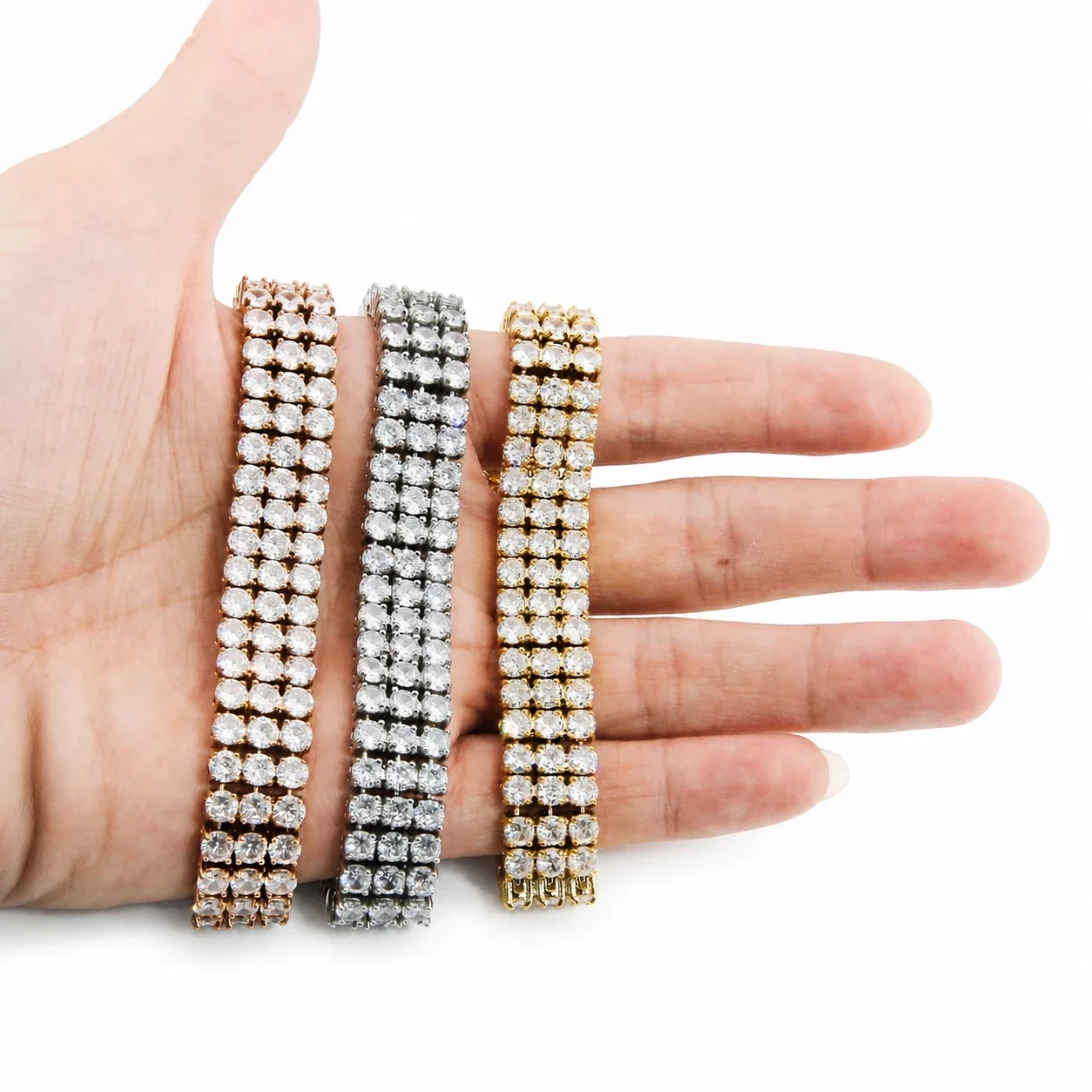 Radiant 316 Stainless Triple-Row CZ Tennis Bracelet - Gold Triple-Row CZ