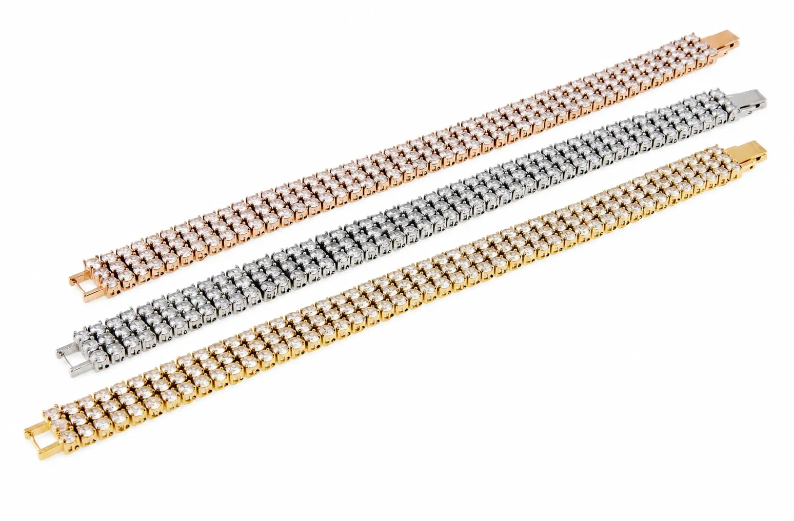 Radiant 316 Stainless Triple-Row CZ Tennis Bracelet - Silver Triple-Row CZ