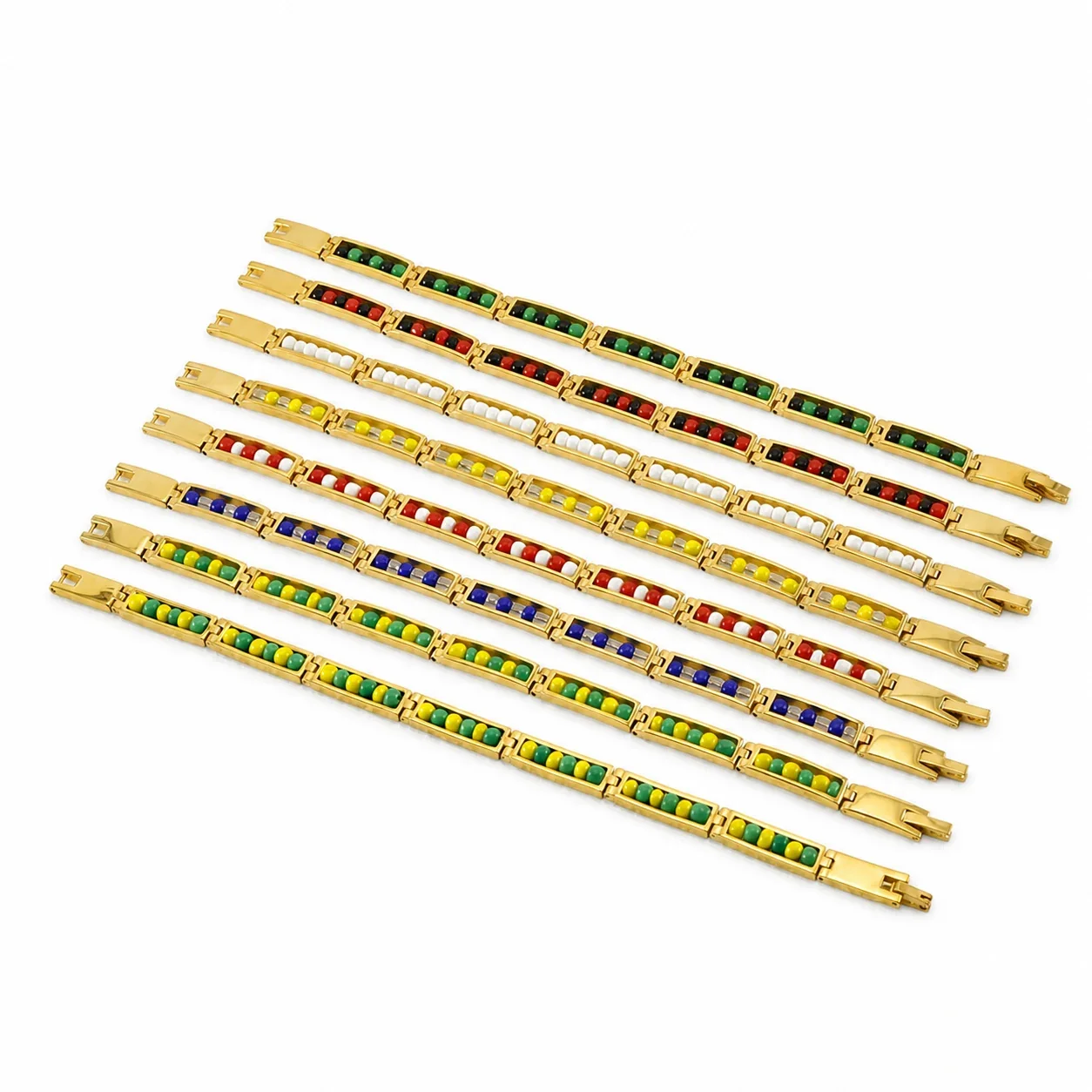 Vivid Gold-Plated Bar Link Beaded Stainless Steel Bracelet