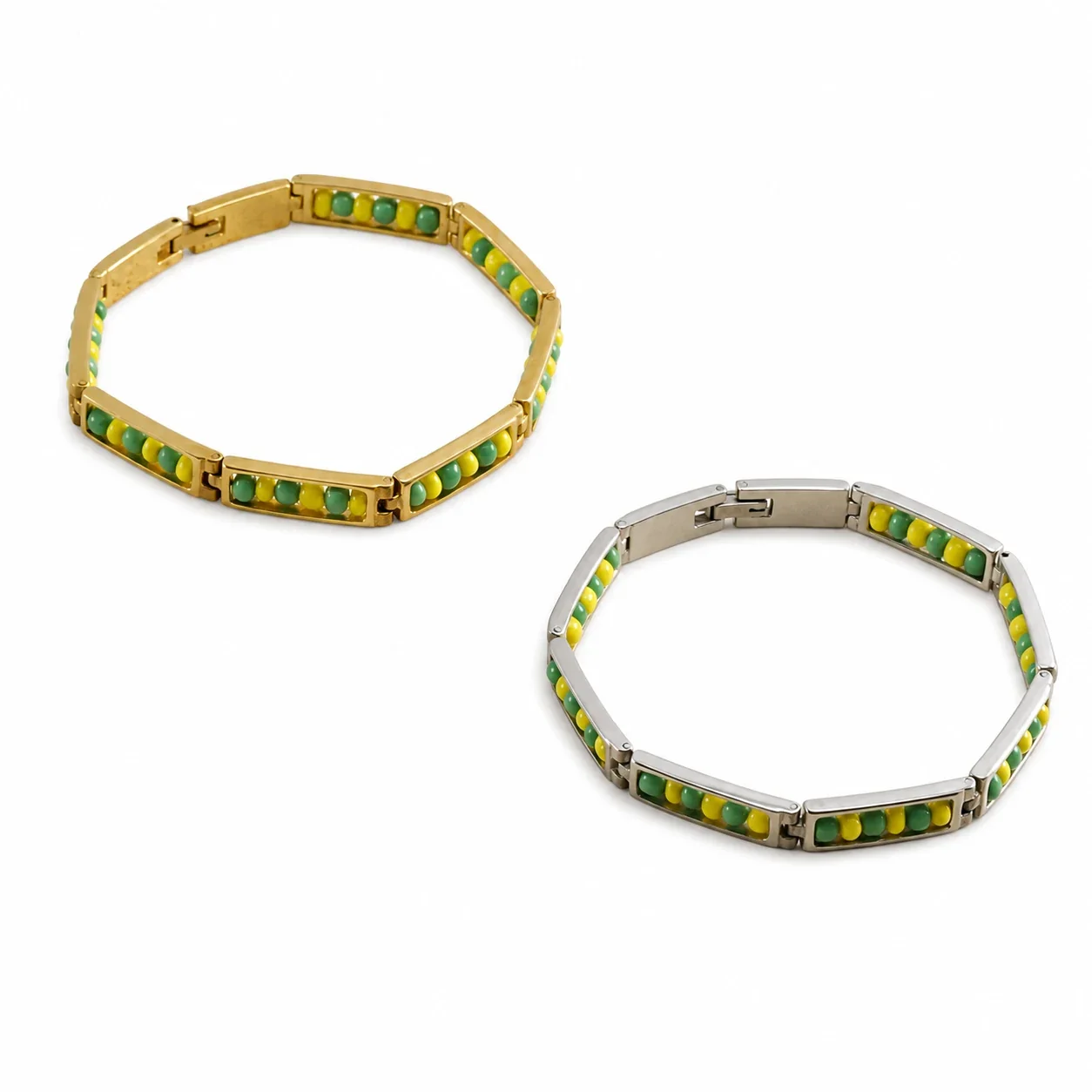 Vivid Gold-Plated Bar Link Beaded Stainless Steel Bracelet