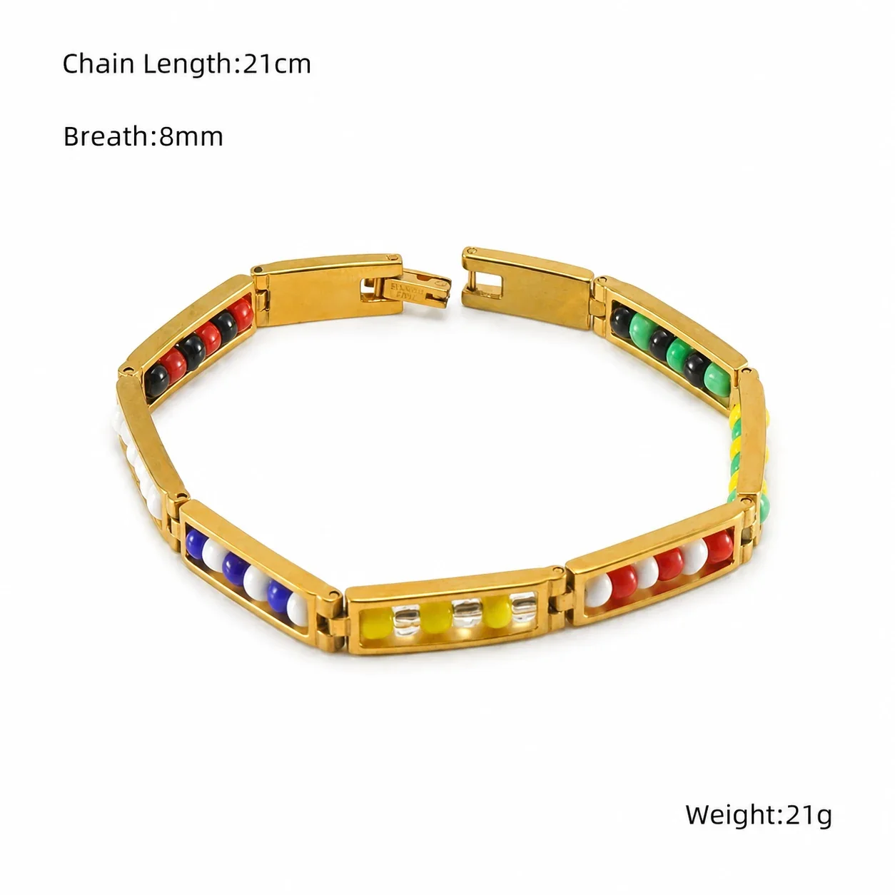 Vivid Gold-Plated Bar Link Beaded Stainless Steel Bracelet - Gold Multicolor