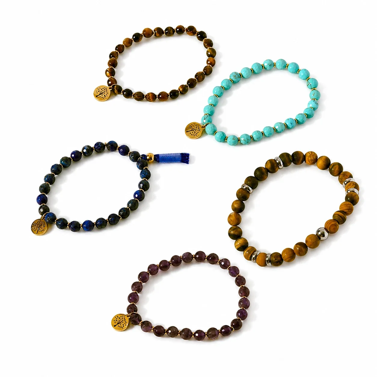 Bohemian Stainless Steel Faceted Bead Tree Charm Bracelet