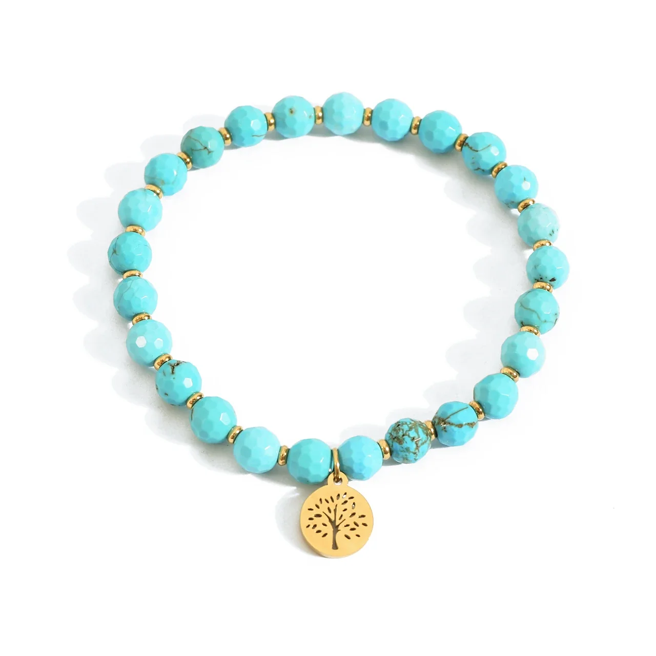 Bohemian Stainless Steel Faceted Bead Tree Charm Bracelet