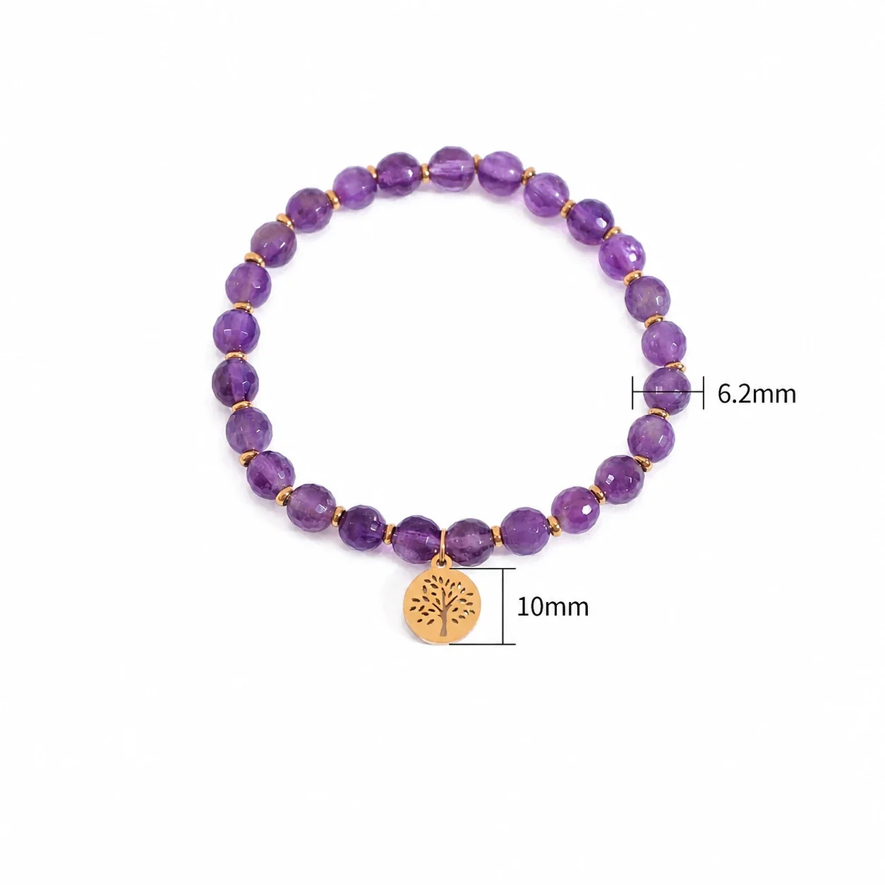 Bohemian Stainless Steel Faceted Bead Tree Charm Bracelet - Purple