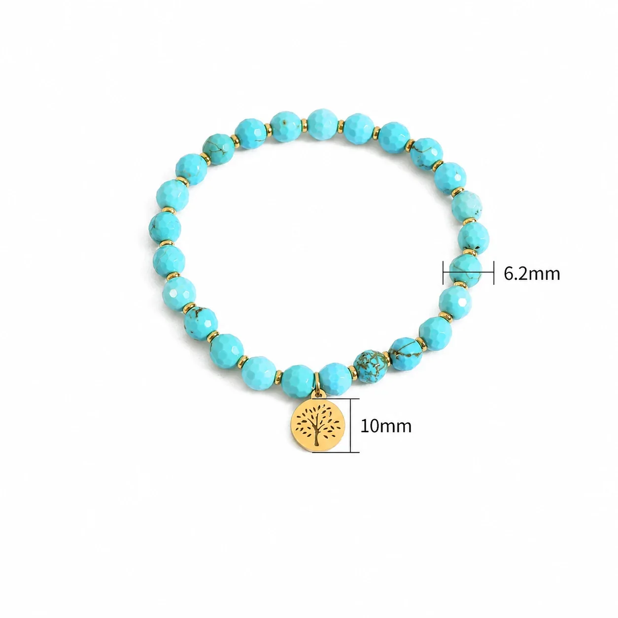 Bohemian Stainless Steel Faceted Bead Tree Charm Bracelet - Turquoise