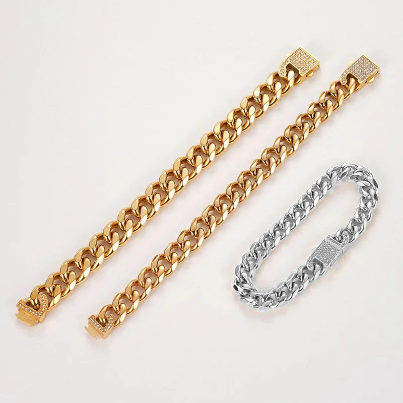 Cuban Link Bracelet with Pavé Box Clasp, Stainless Steel