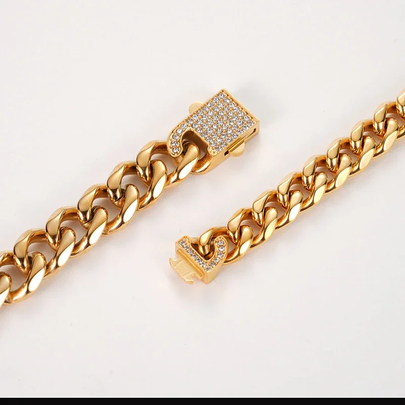 Cuban Link Bracelet with Pavé Box Clasp, Stainless Steel