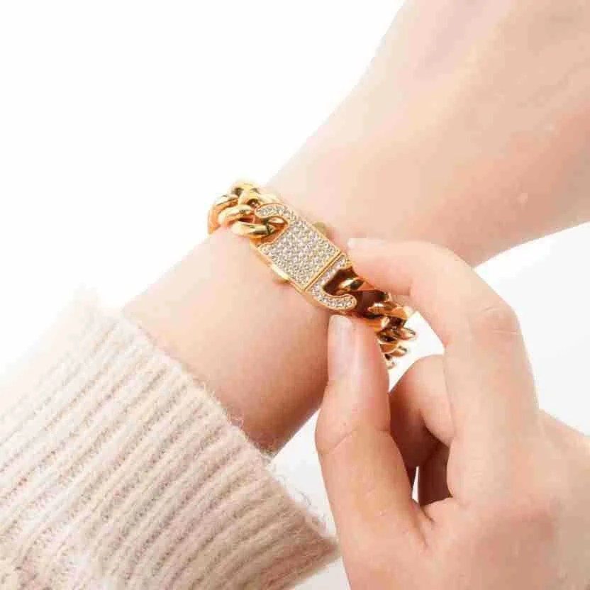 Cuban Link Bracelet with Pavé Box Clasp, Stainless Steel