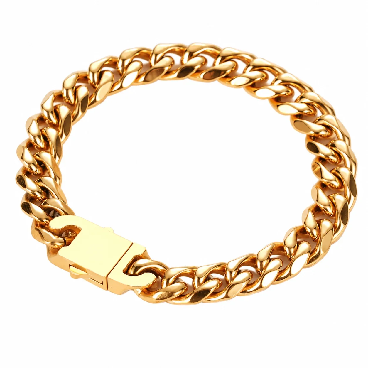 Cuban Link Bracelet with Pavé Box Clasp, Stainless Steel - Gold