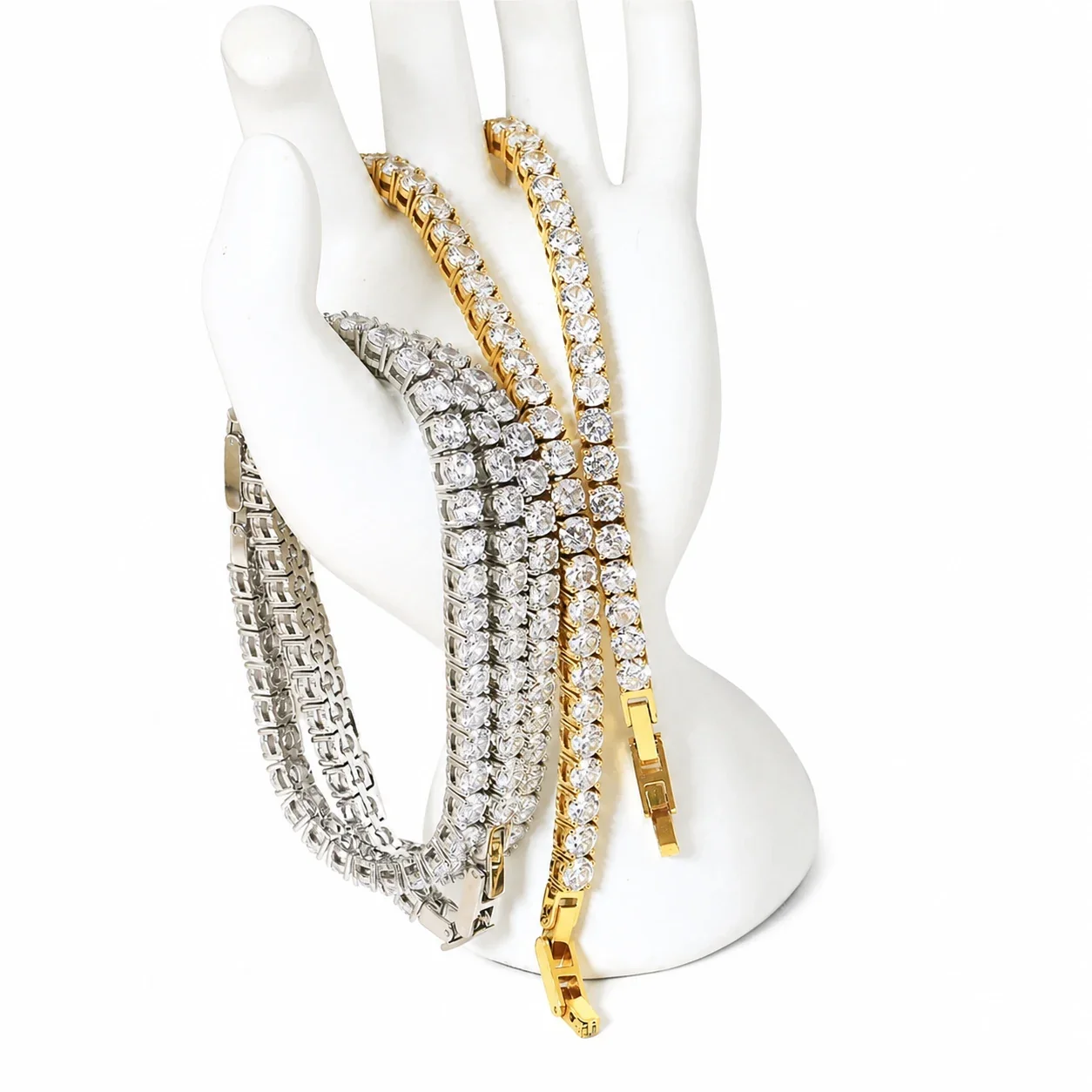 Produktfoto: Funkelndes Tennis-Armband aus Edelstahl mit runden Zirkonia - 316 - PVD