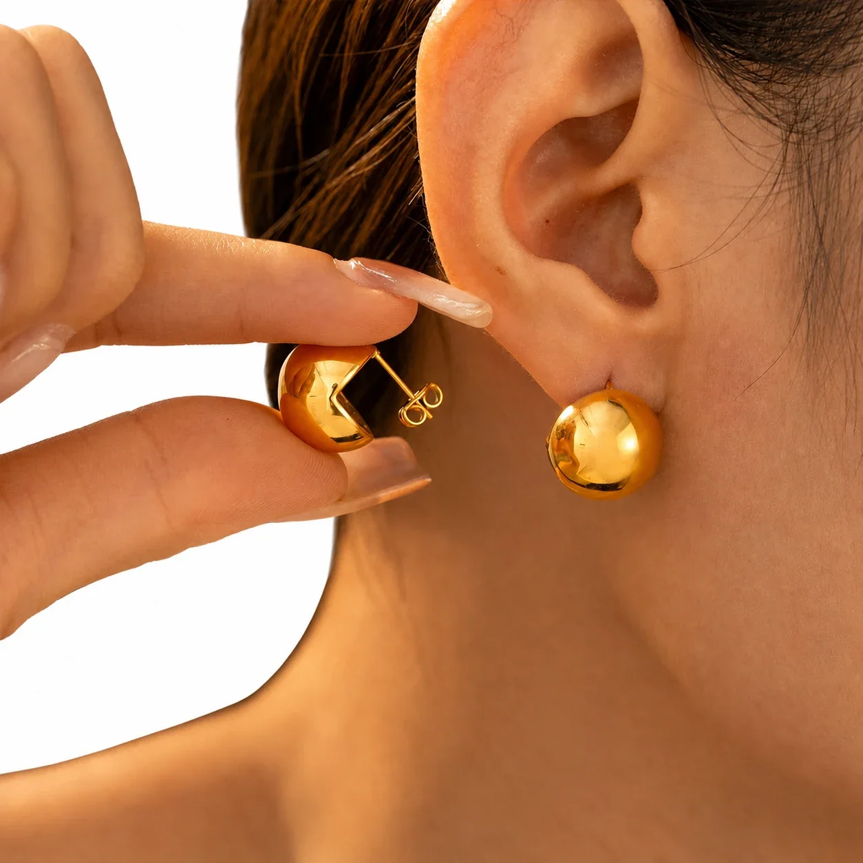 Polished Stainless Steel Hollow Dome Ball Stud Earrings
