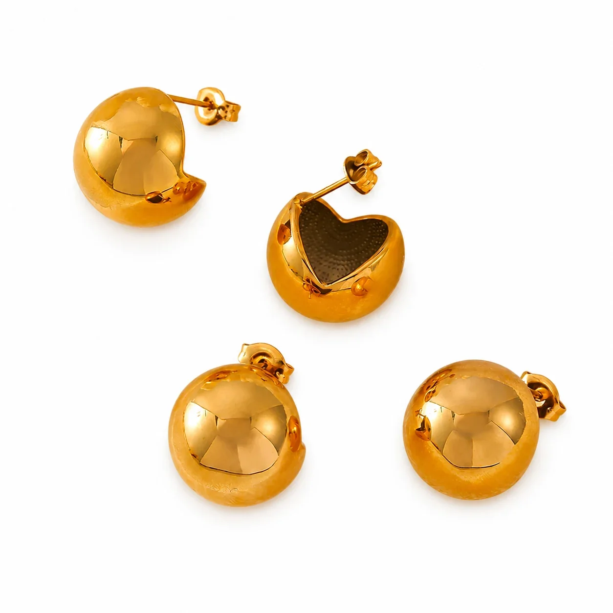 Polished Stainless Steel Hollow Dome Ball Stud Earrings