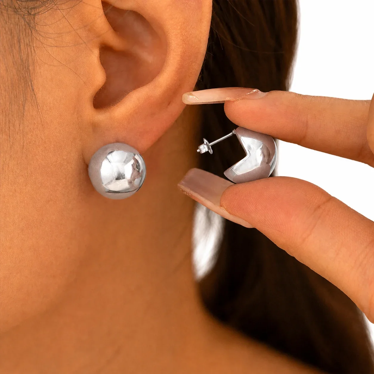 Polished Stainless Steel Hollow Dome Ball Stud Earrings