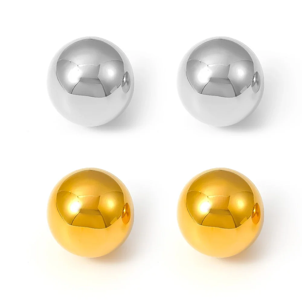 Polished Stainless Steel Hollow Dome Ball Stud Earrings