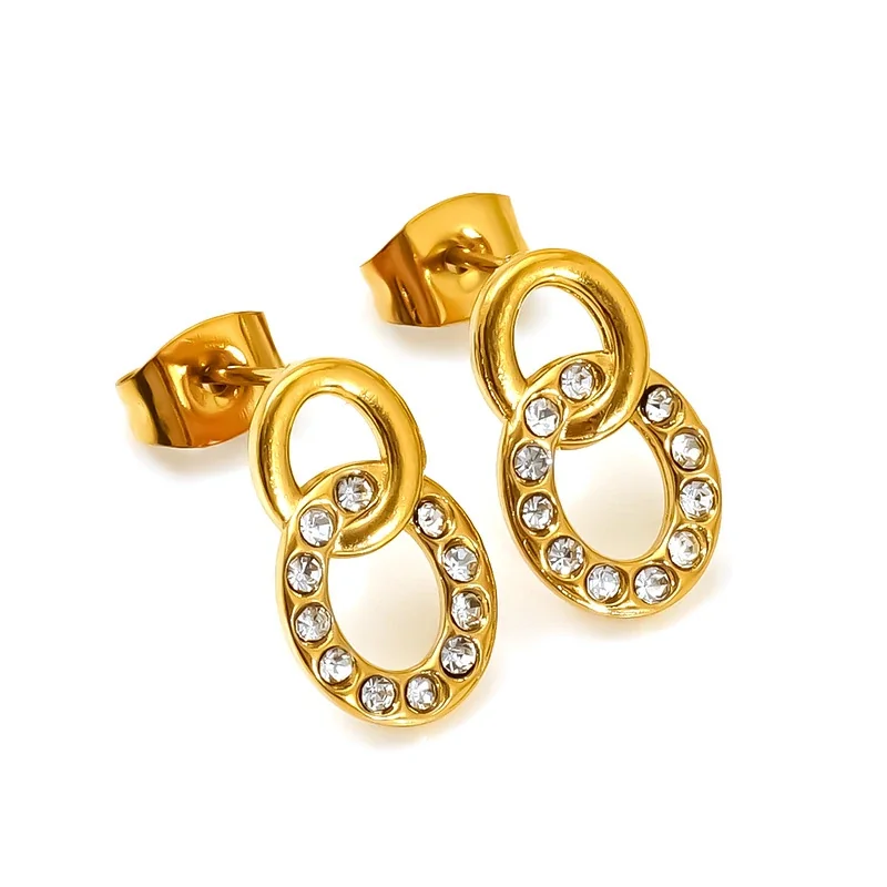 Polished Gold Open-Link CZ Drop Earrings
