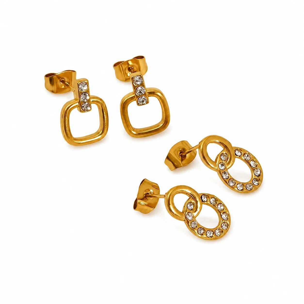 Polished Gold Open-Link CZ Drop Earrings
