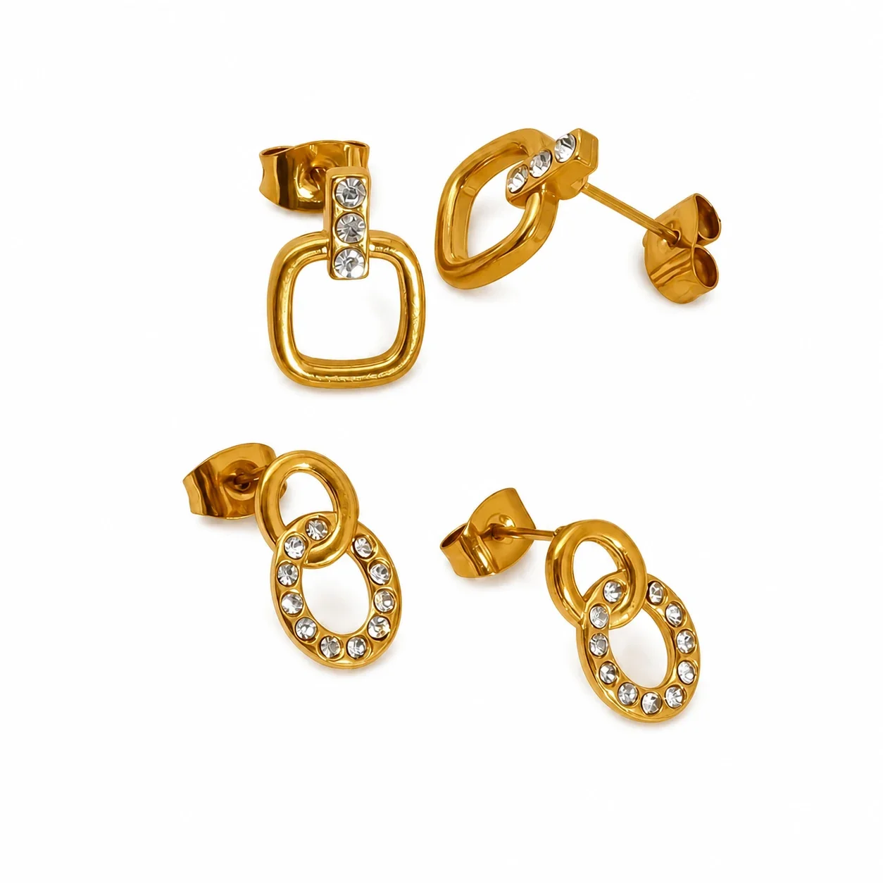 Polished Gold Open-Link CZ Drop Earrings