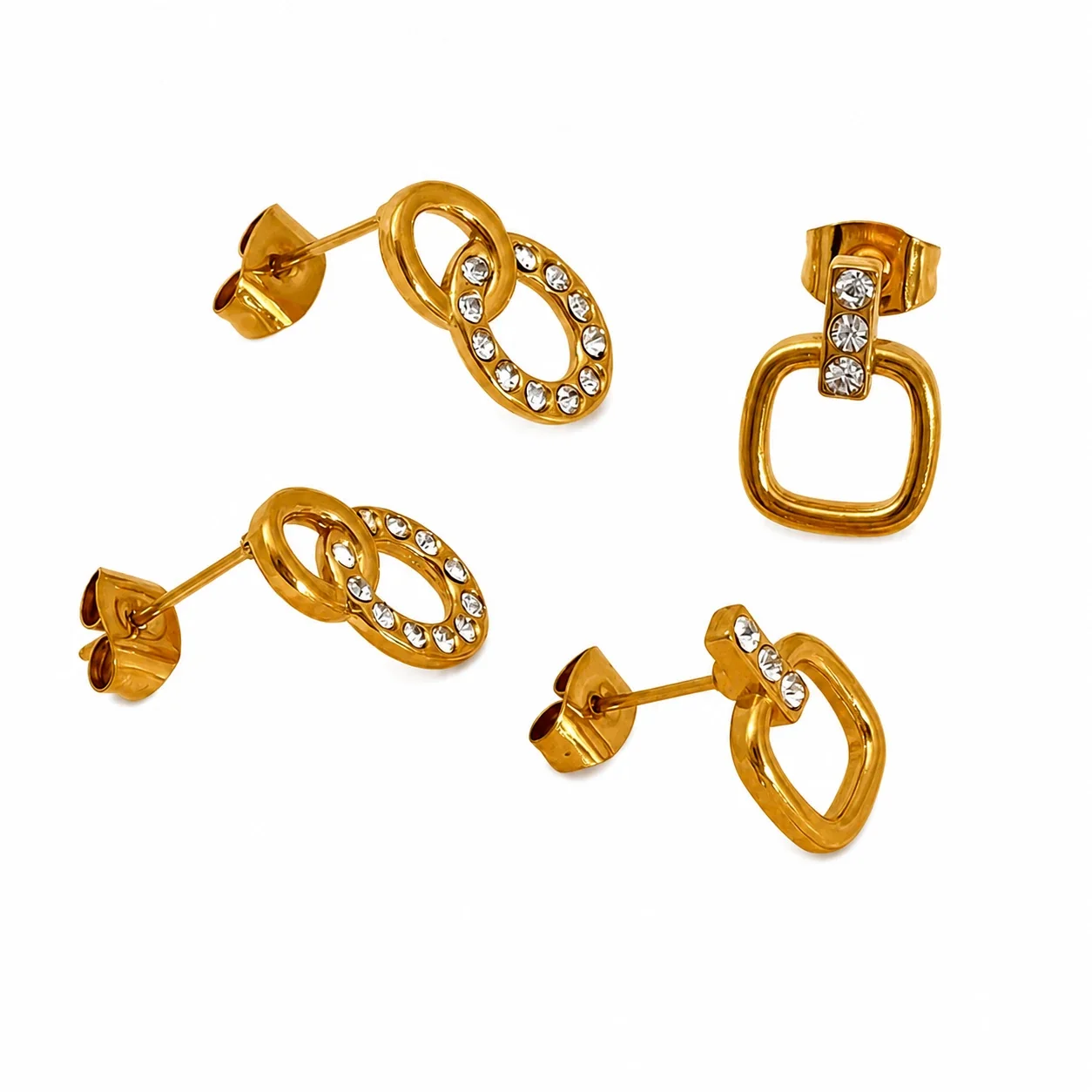 Polished Gold Open-Link CZ Drop Earrings