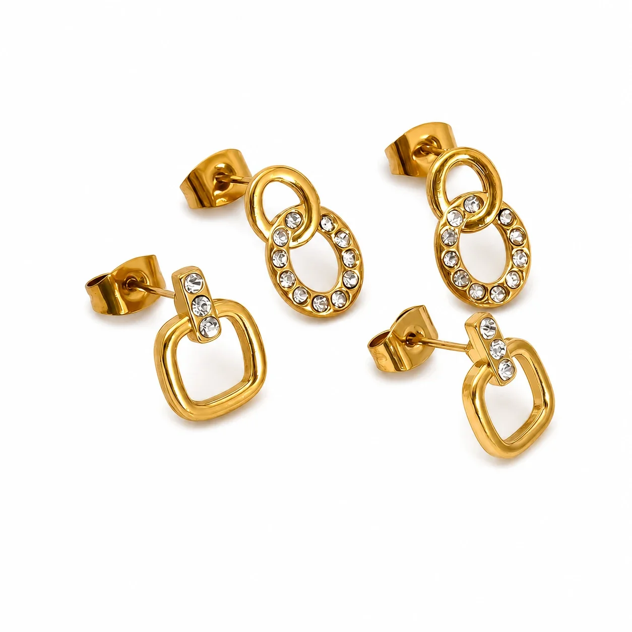 Polished Gold Open-Link CZ Drop Earrings
