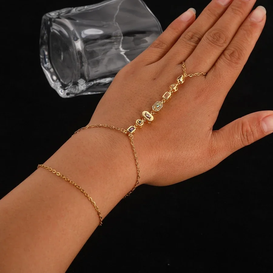 Foto del producto: Pulsera de mano con cadena, estaciones geométricas de cristal, acero inoxidable