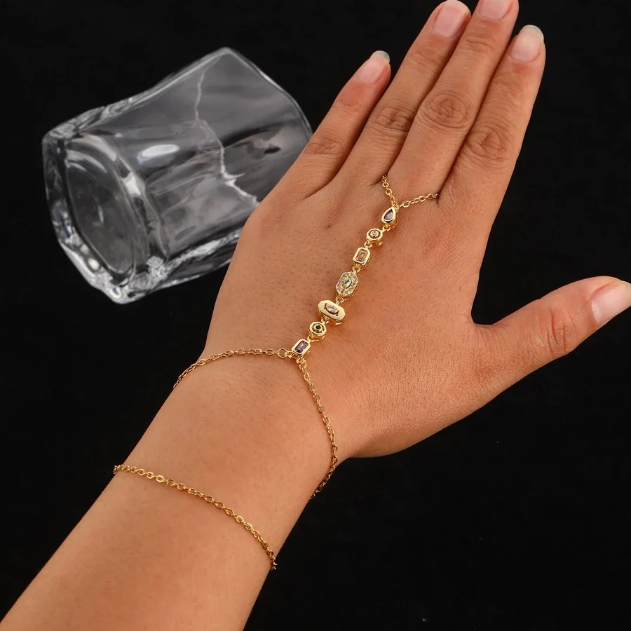 Foto del producto: Pulsera de mano con cadena, estaciones geométricas de cristal, acero inoxidable