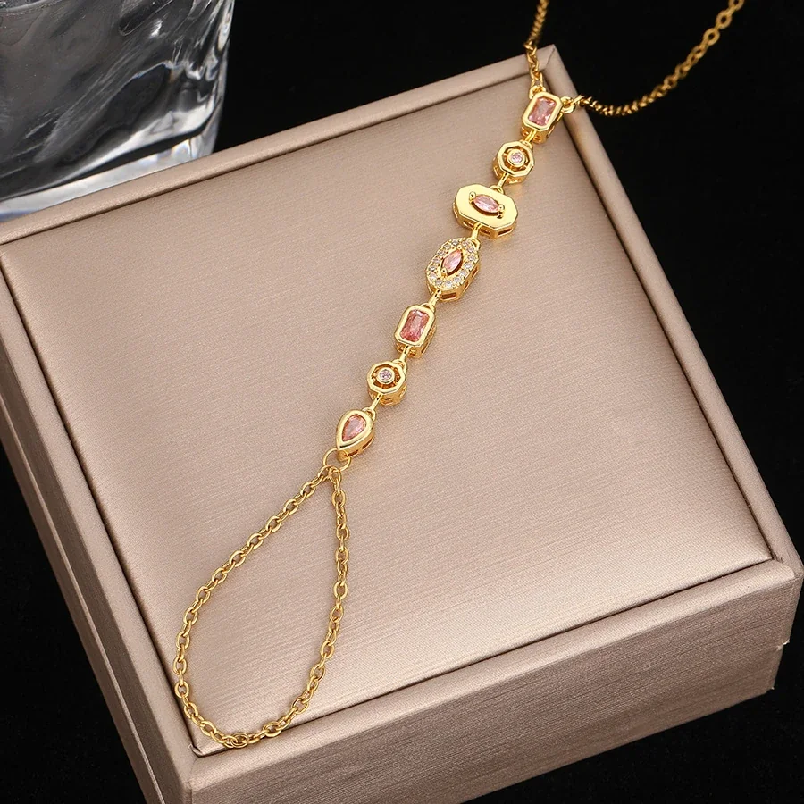 Foto del producto: Pulsera de mano con cadena, estaciones geométricas de cristal, acero inoxidable