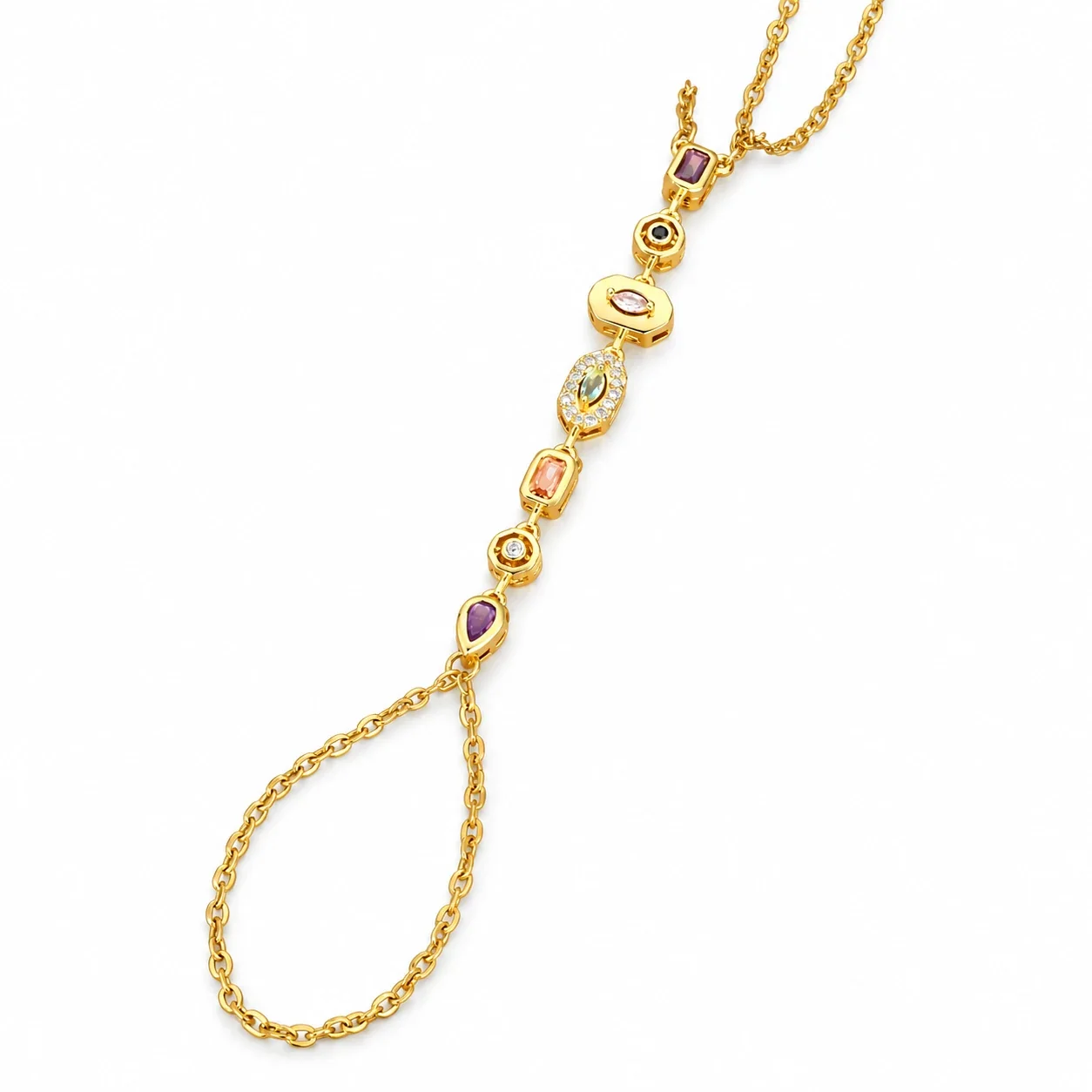 Foto del producto: Pulsera de mano con cadena, estaciones geométricas de cristal, acero inoxidable