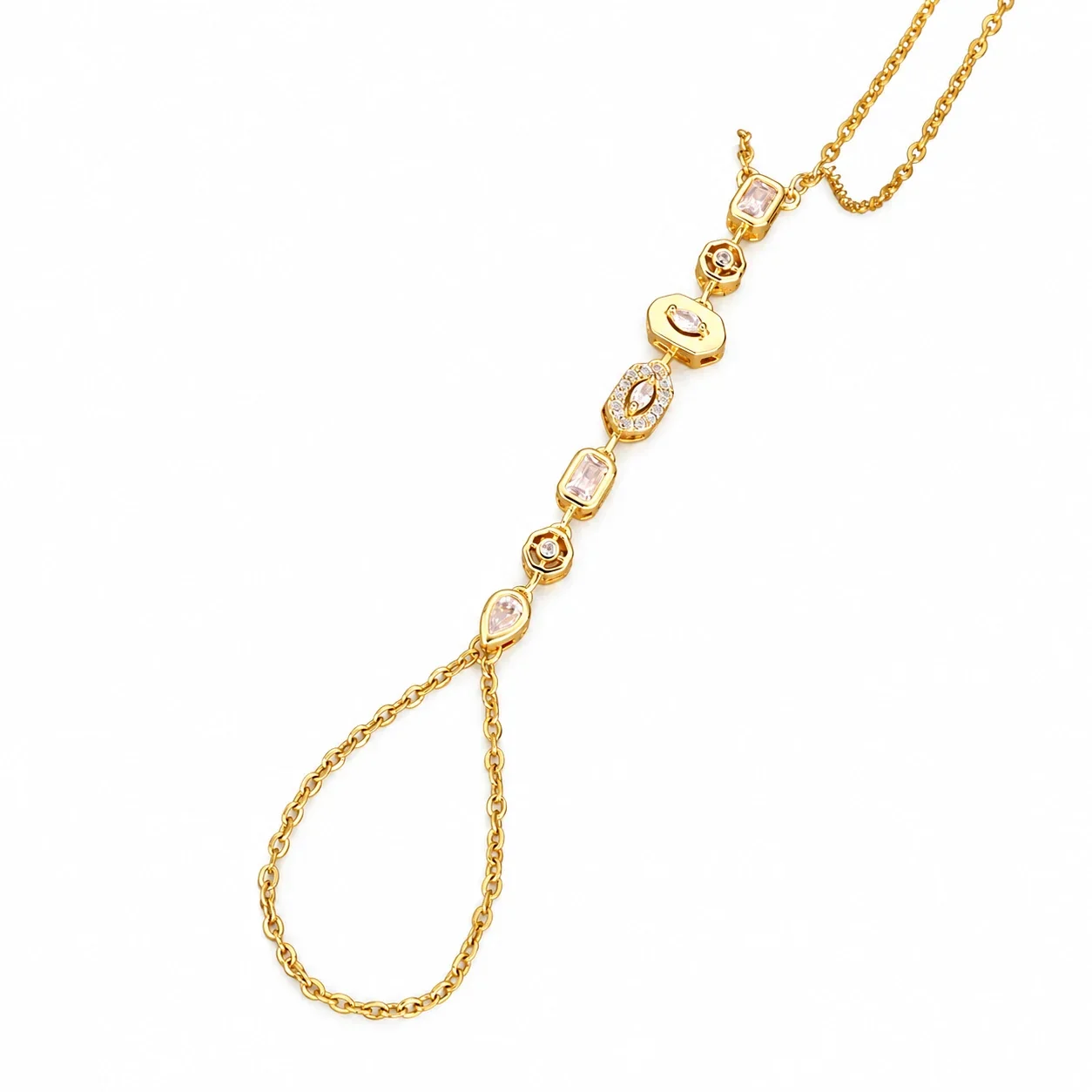 Foto del producto: Pulsera de mano con cadena, estaciones geométricas de cristal, acero inoxidable