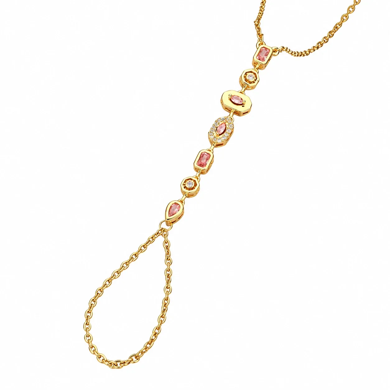 Foto del producto: Pulsera de mano con cadena, estaciones geométricas de cristal, acero inoxidable