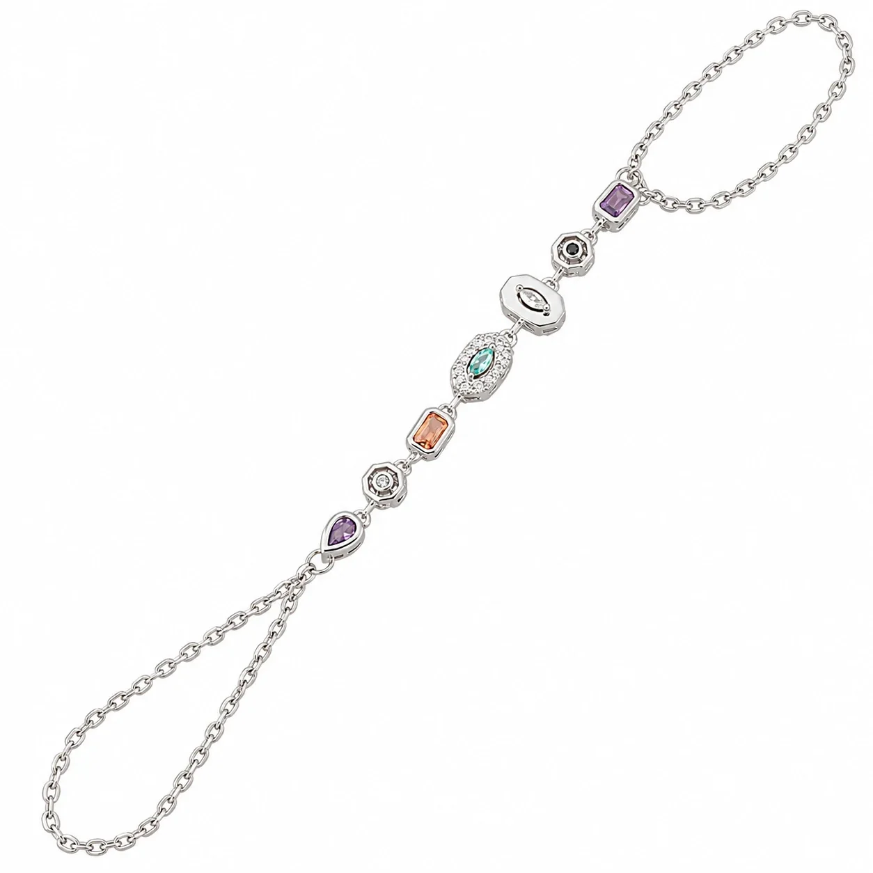 Foto del producto: Pulsera de mano con cadena, estaciones geométricas de cristal, acero inoxidable