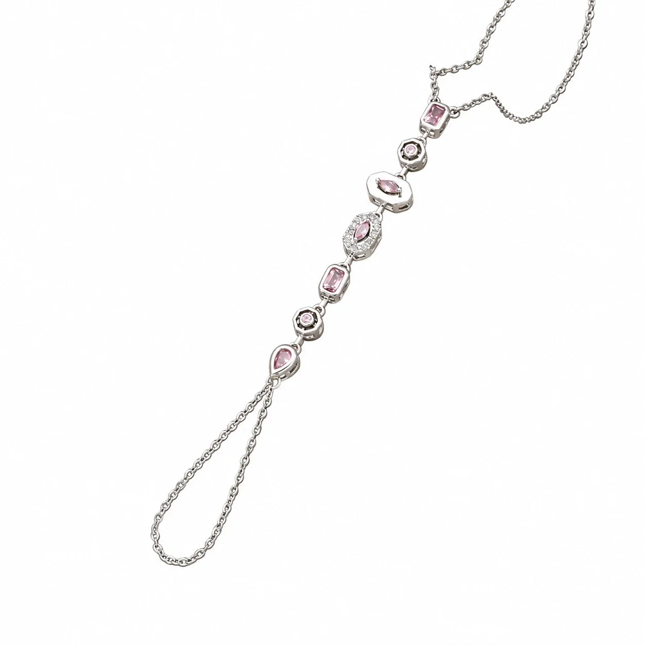 Foto del producto: Pulsera de mano con cadena, estaciones geométricas de cristal, acero inoxidable
