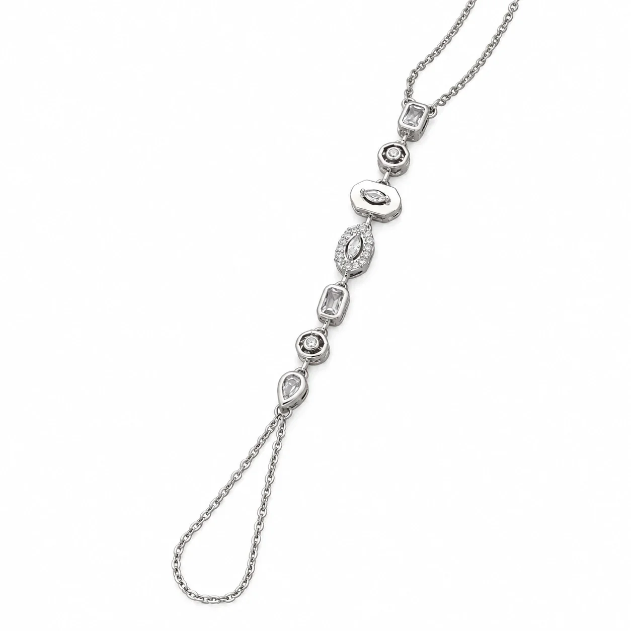 Foto del producto: Pulsera de mano con cadena, estaciones geométricas de cristal, acero inoxidable