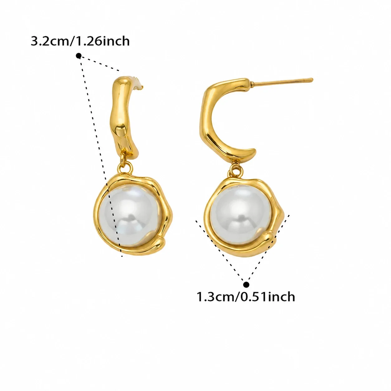 Sculptural 18K Gold-Plated 316L Pearl Drop Hoop Earrings - Gold