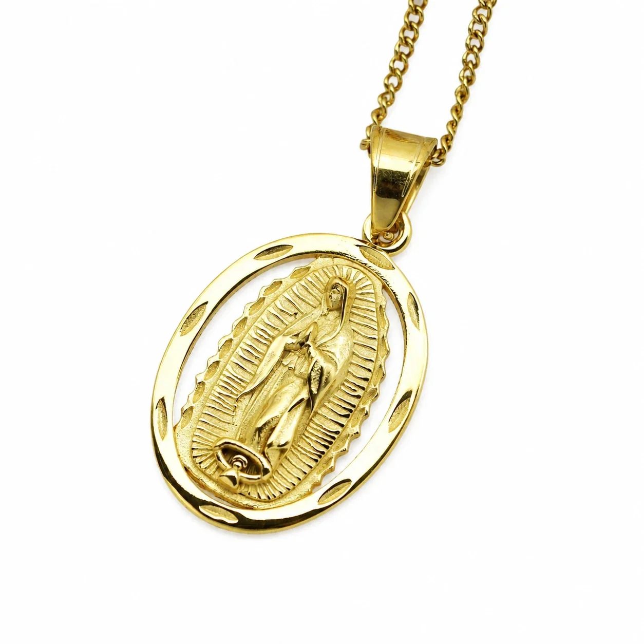 Virgin Mary Gold PVD 316 Stainless Steel Medallion Pendant