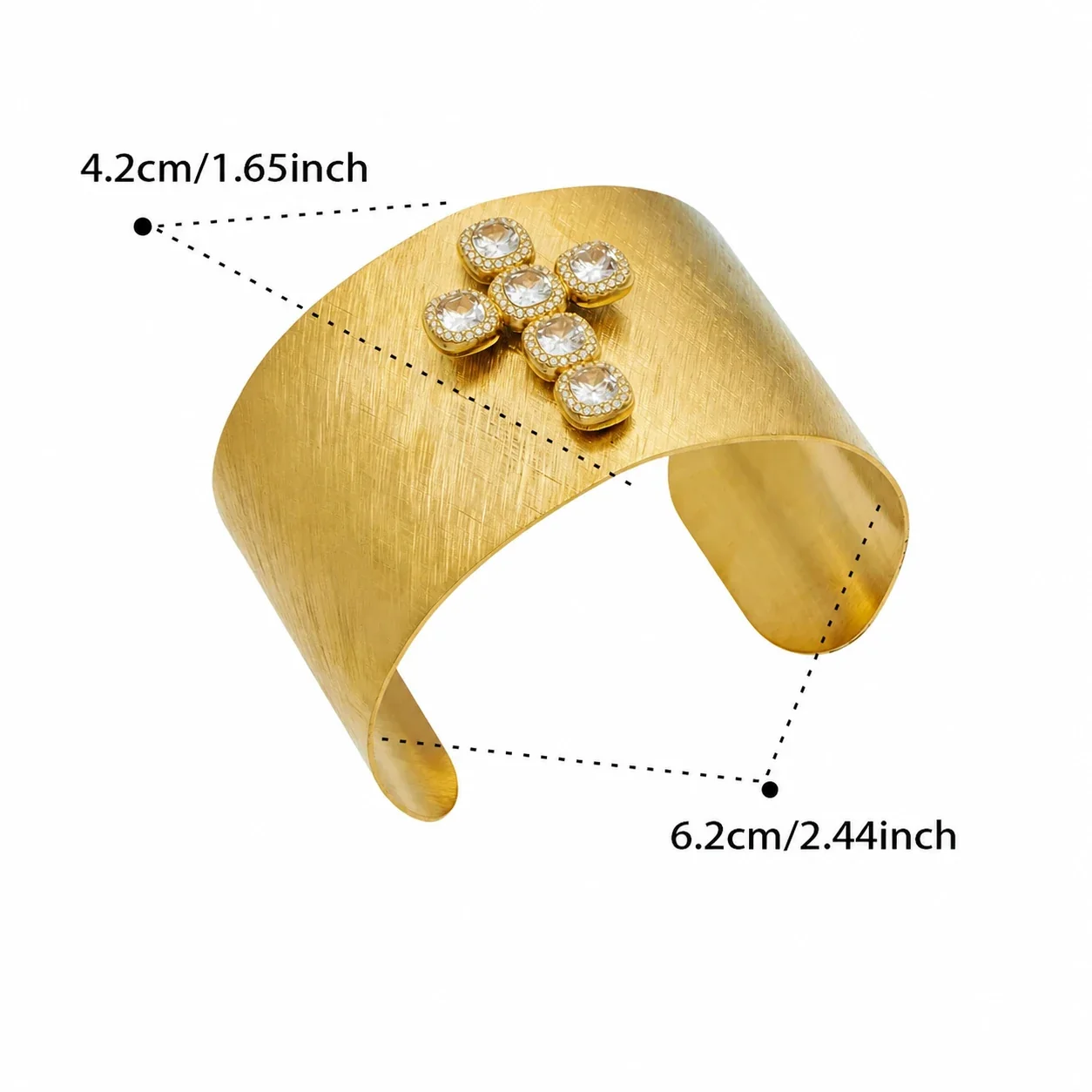 Brushed Gold-Plated 316L CZ Motif Open Cuff Bracelet - Gold Square CZ Open A