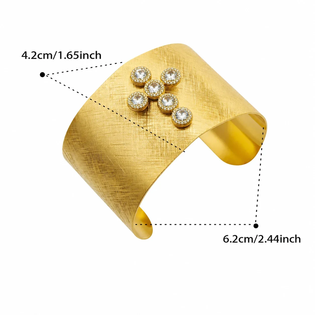 Brushed Gold-Plated 316L CZ Motif Open Cuff Bracelet - Gold Round CZ Open C