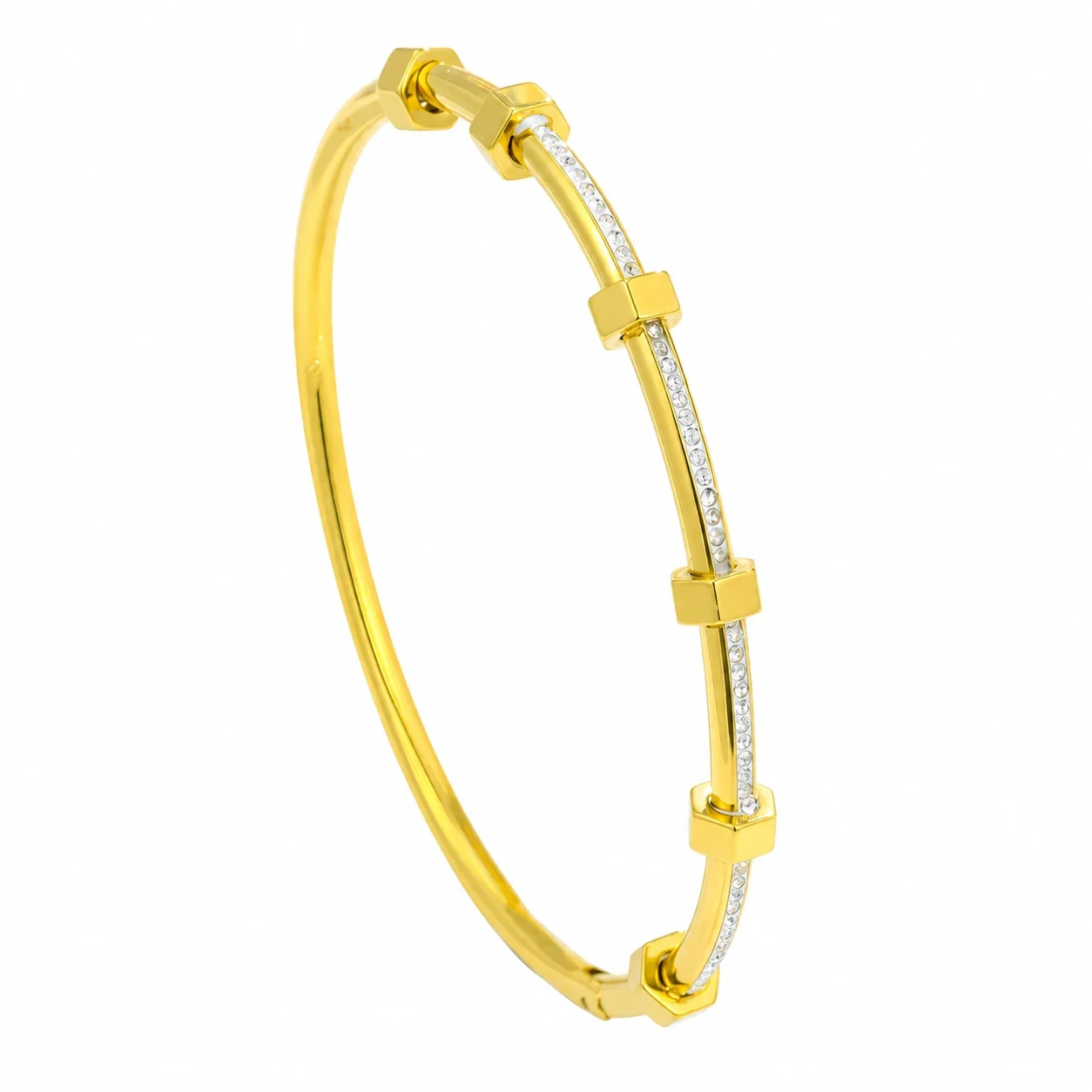 Bangle Crystal Pavé Bar & Square Stations Stainless Steel